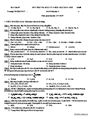 Đề kiểm tra học kỳ II môn Hóa học Lớp 9 - Mã đề A - Năm học 2019-2020